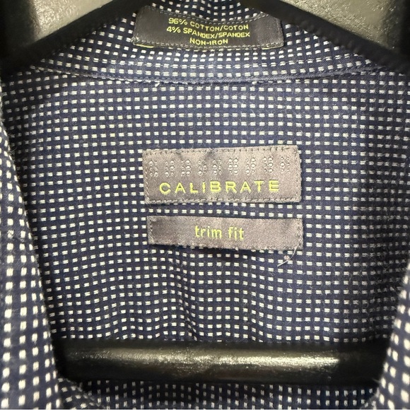 Calibrate Trim Fit Navy and White Checkered Men's Dress Shirt 16 - Picture 4 of 17